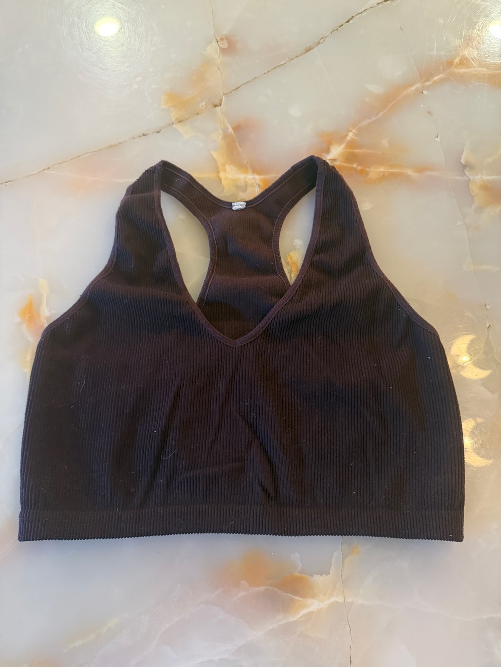 Free People Ribbed Racerback Sports Bra - Dark Brown/Black
